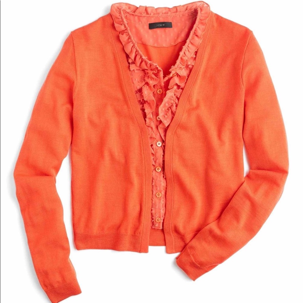 J Crew Ruffle underlay Cardigan Sweater med Orange